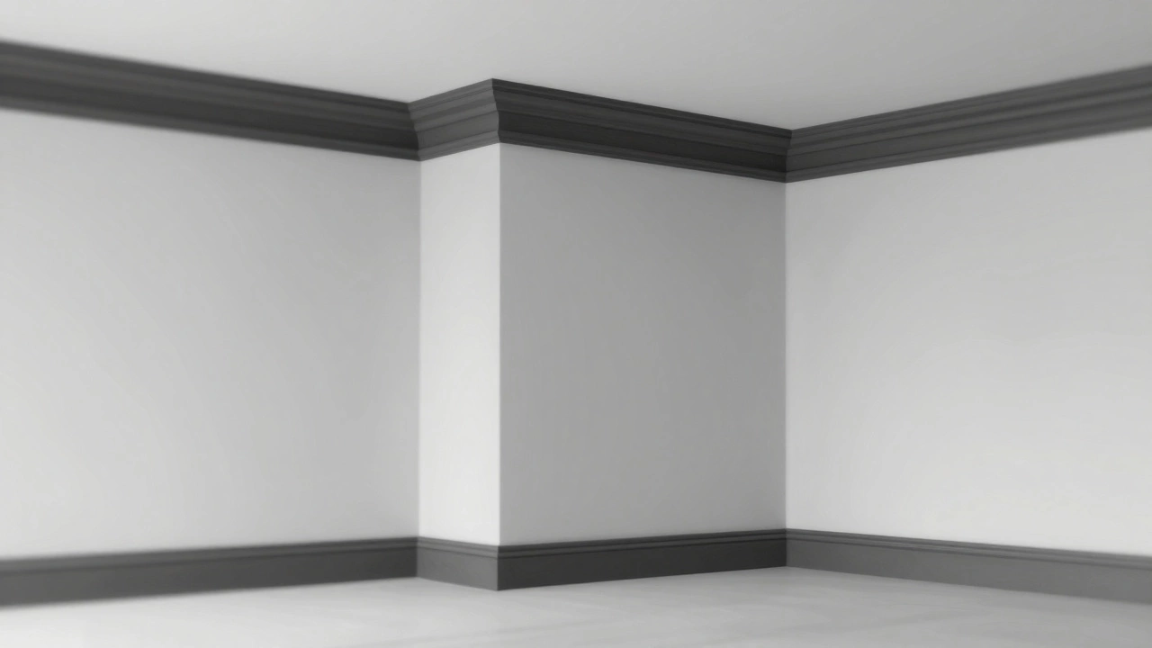 Kitchen with matching charcoal trim and ceiling, giving the illusion of floating walls and floors.