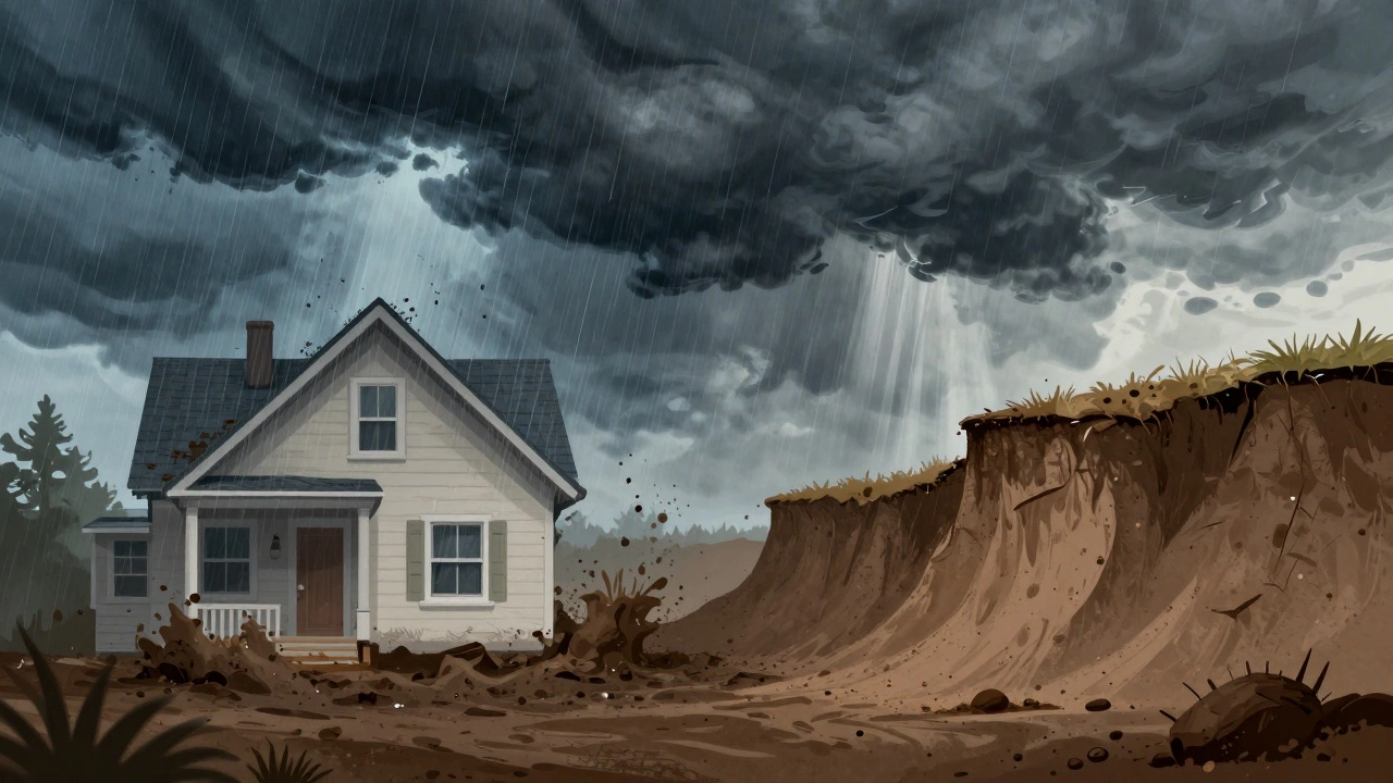 Illustration comparing storm damage versus slow foundation settlement.