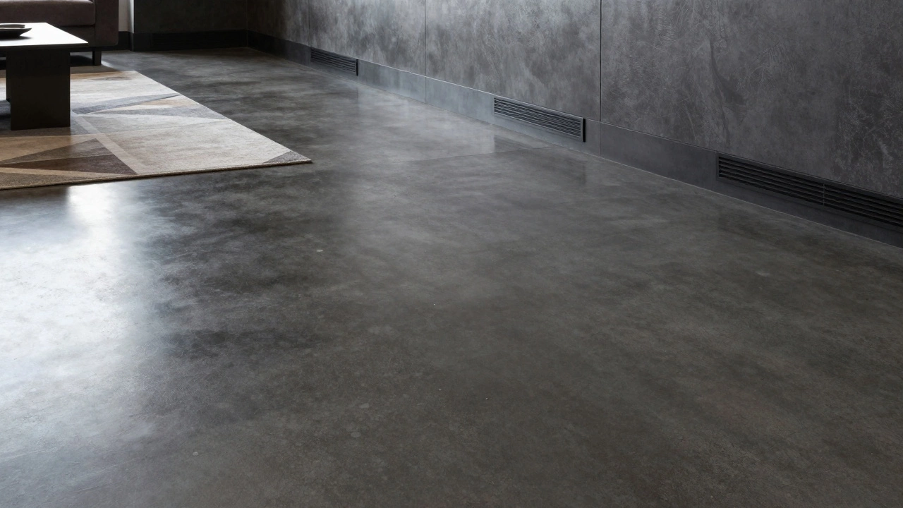 Polished concrete floor reflecting light with no signs of wear or scratches.