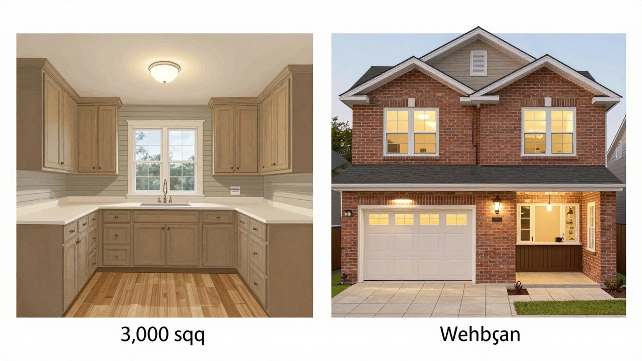 Side-by-side comparison of basic and premium finishes inside two identical 3,000 sq ft homes in Michigan.