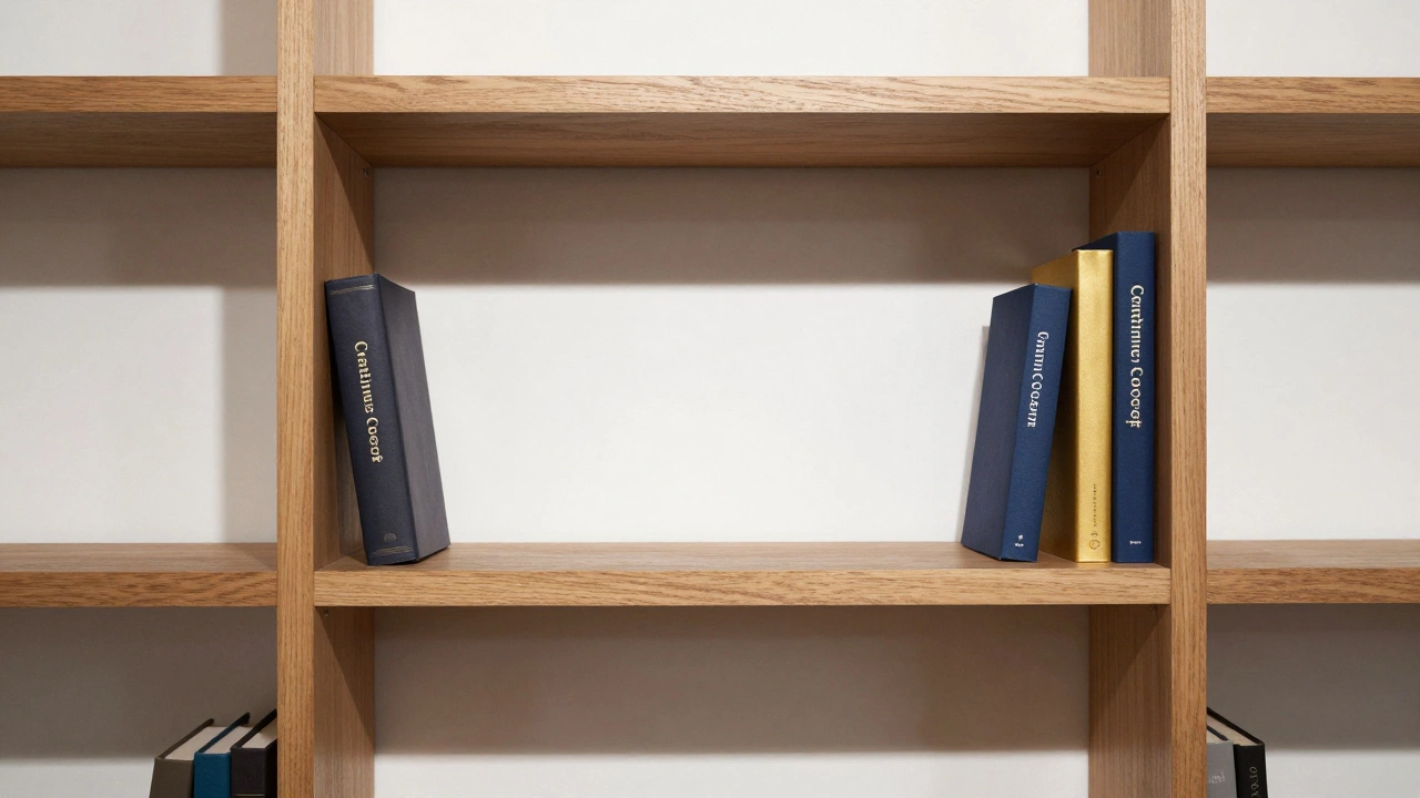 A curated bookshelf showing the container concept with a few chosen books and artistic objects.