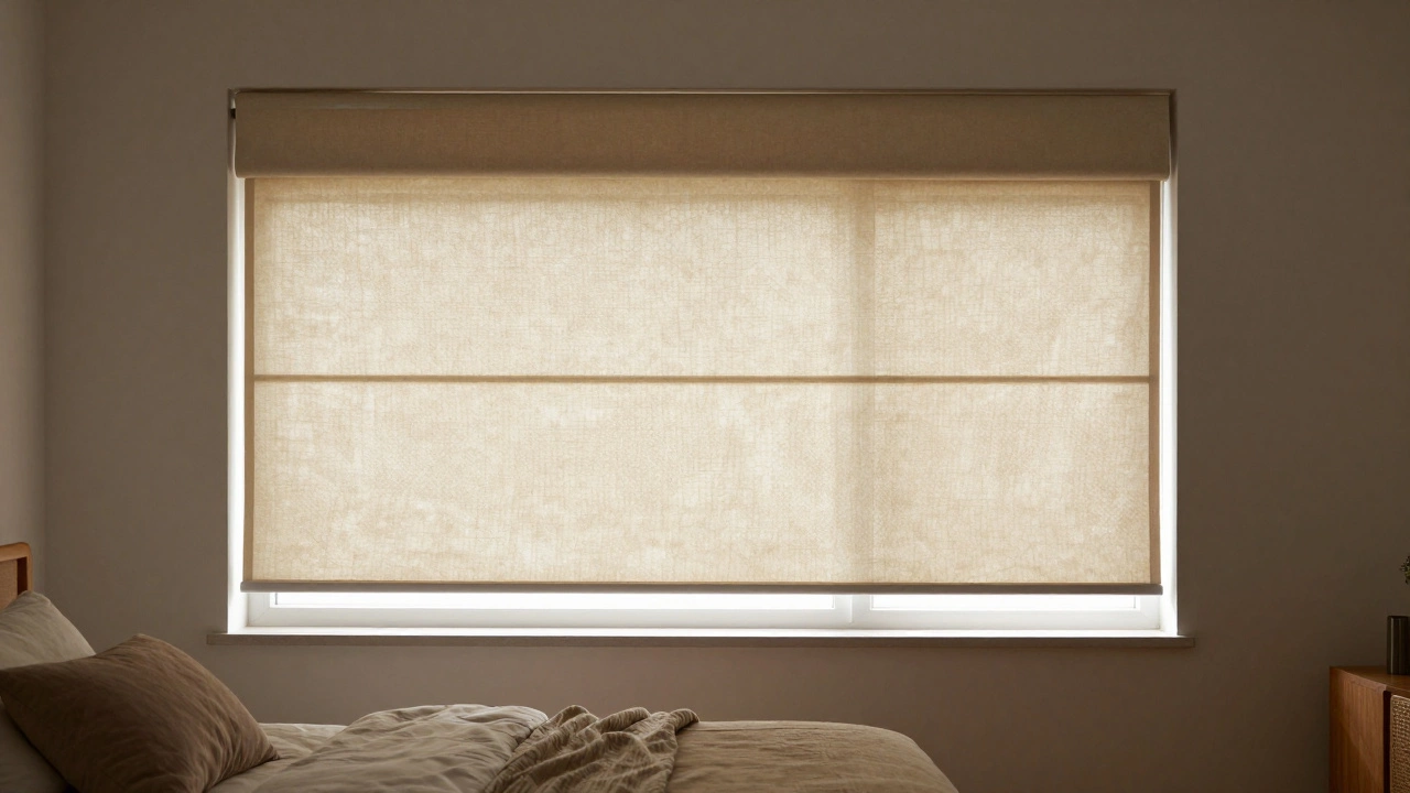 Beige cellular shades with top-down configuration in a bedroom