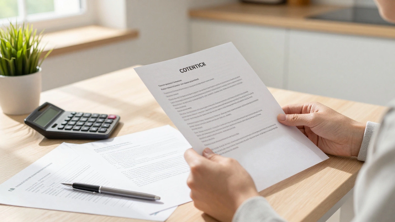 Homeowner reviewing detailed roofing contracts and quotes on a sunlit kitchen table