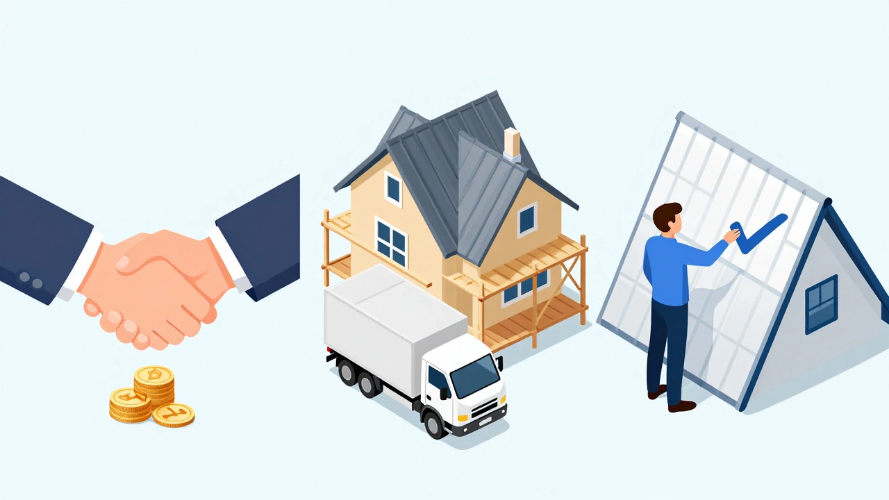 Three-stage illustration of roofing payment milestones
