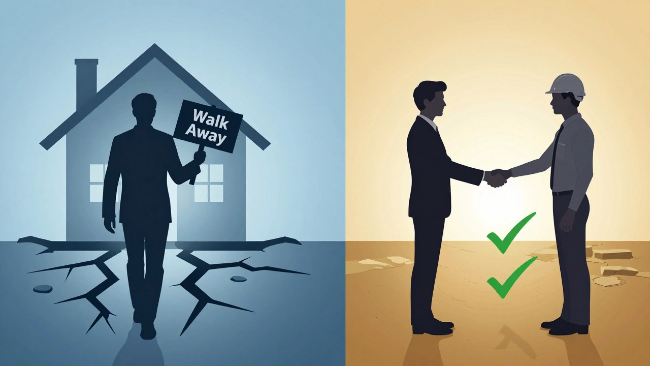 Conceptual art showing the choice to walk away or stay in a house deal