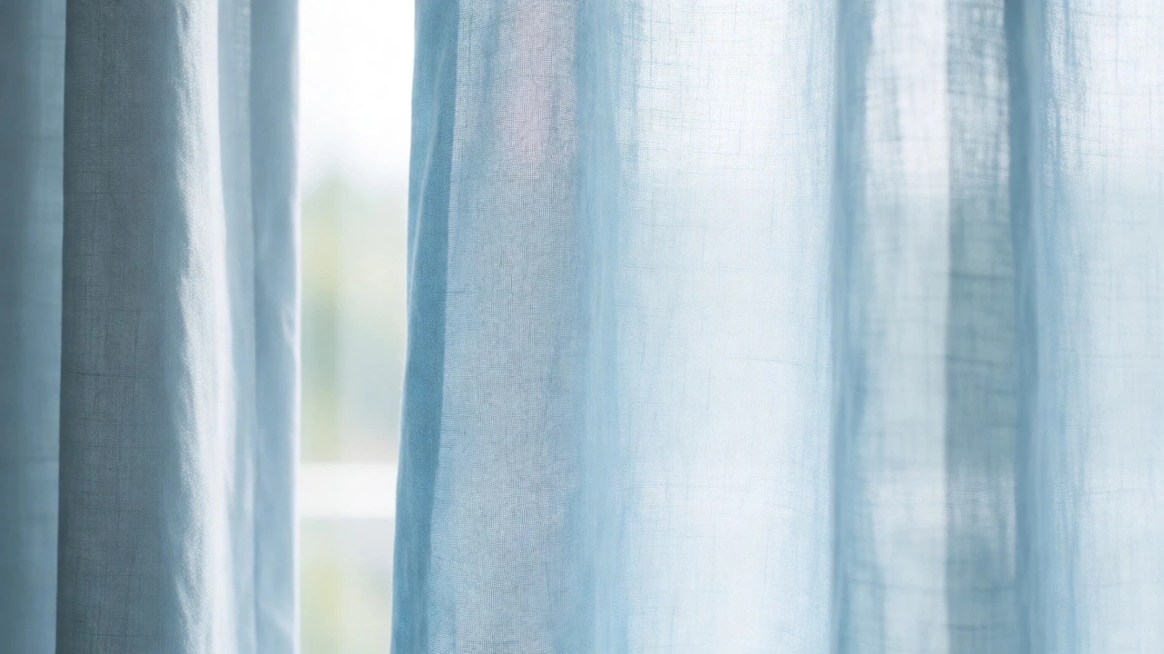 Side-by-side comparison of stiff synthetic and soft natural linen curtains in sunlight