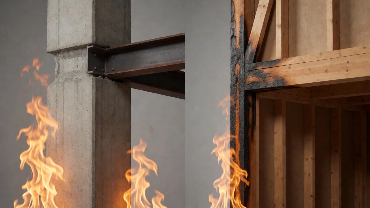 Conceptual comparison of concrete vs timber fire resistance
