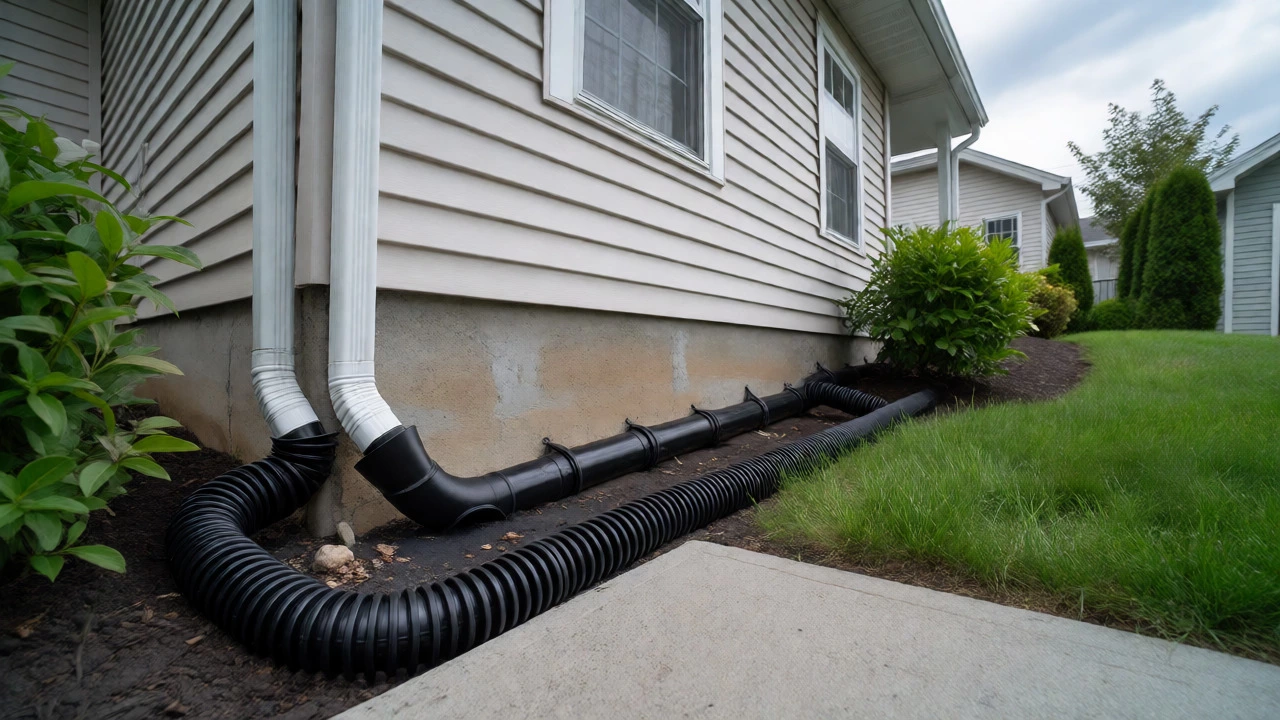 French drains and downspouts managing water around a house foundation